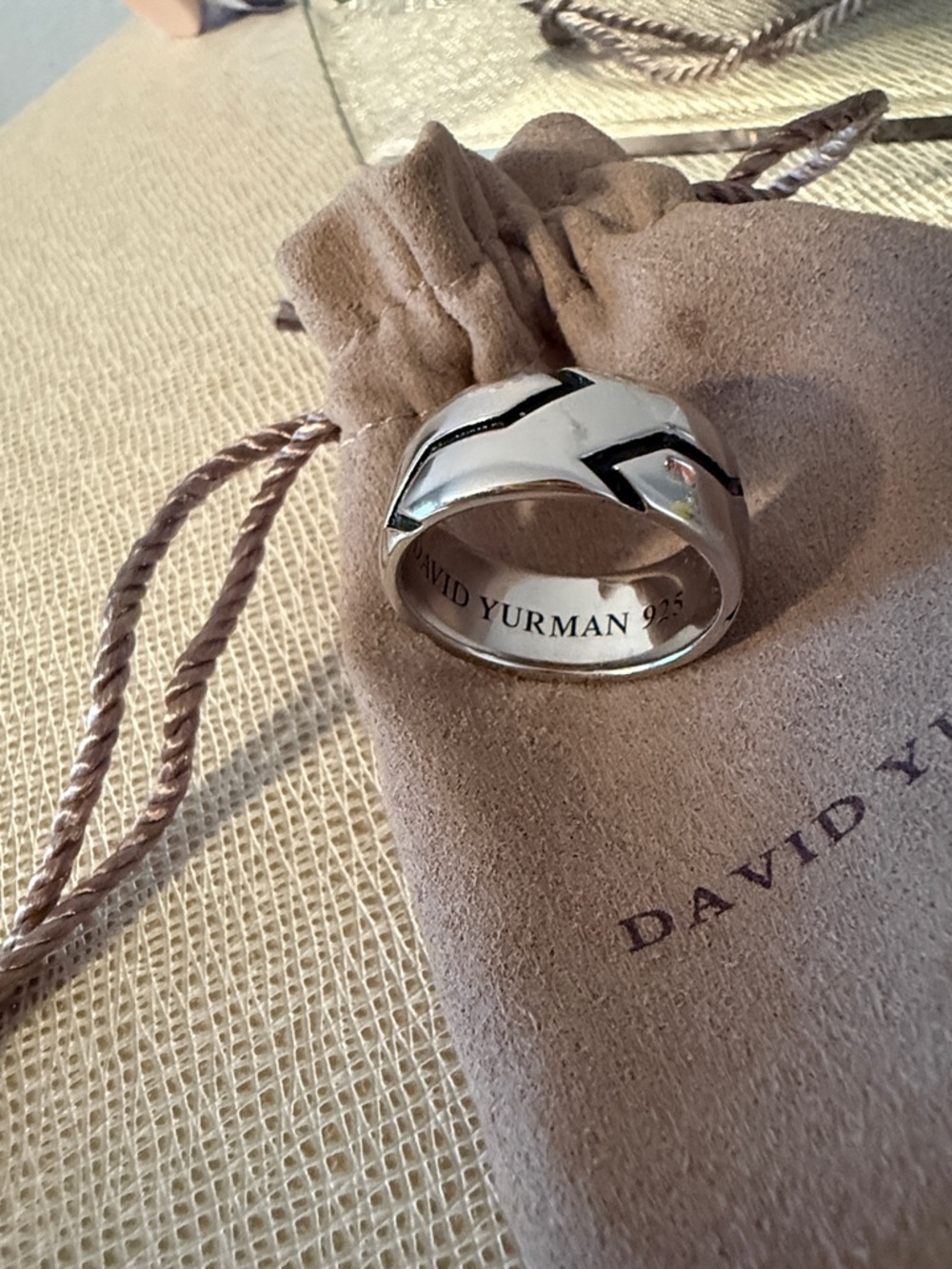 David Yurman Sterling Silver Ring with Black Chevron Inlay - Picture 2 of 3
